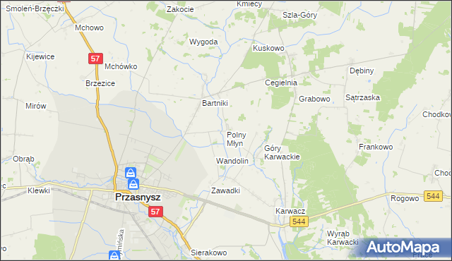 mapa Polny Młyn gmina Przasnysz, Polny Młyn gmina Przasnysz na mapie Targeo