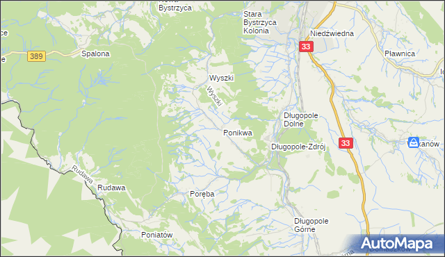 mapa Ponikwa gmina Bystrzyca Kłodzka, Ponikwa gmina Bystrzyca Kłodzka na mapie Targeo