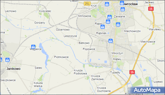 mapa Popowice gmina Inowrocław, Popowice gmina Inowrocław na mapie Targeo