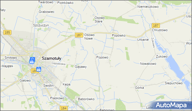 mapa Popowo gmina Oborniki, Popowo gmina Oborniki na mapie Targeo