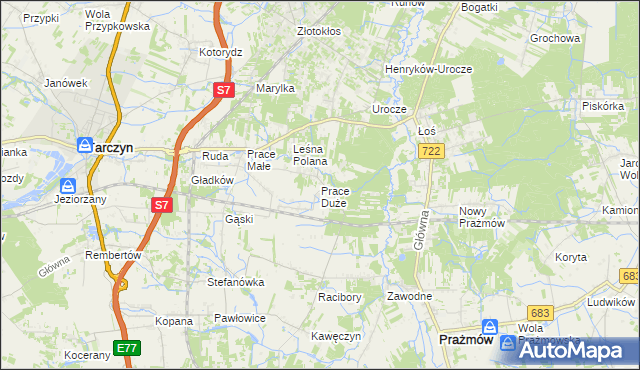 mapa Prace Duże, Prace Duże na mapie Targeo