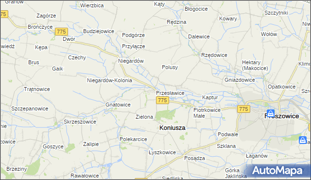 mapa Przesławice gmina Koniusza, Przesławice gmina Koniusza na mapie Targeo