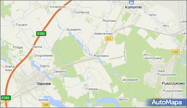 mapa Rosnówko gmina Komorniki, Rosnówko gmina Komorniki na mapie Targeo