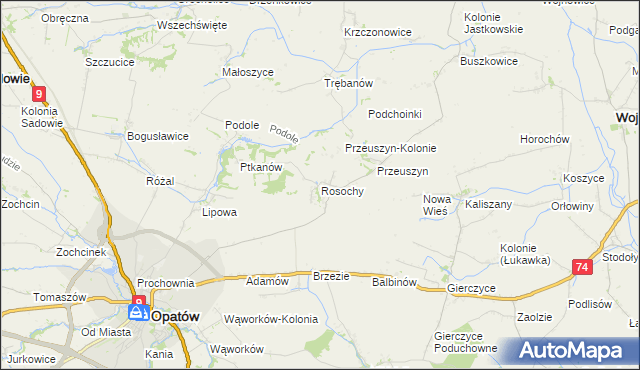 mapa Rosochy gmina Opatów, Rosochy gmina Opatów na mapie Targeo