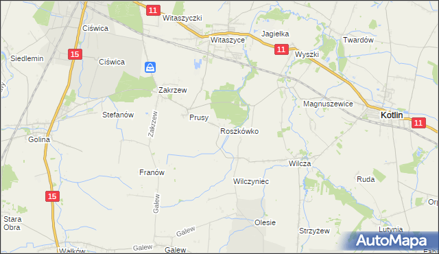 mapa Roszkówko gmina Jarocin, Roszkówko gmina Jarocin na mapie Targeo