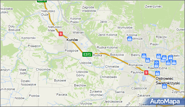 mapa Rudka gmina Kunów, Rudka gmina Kunów na mapie Targeo