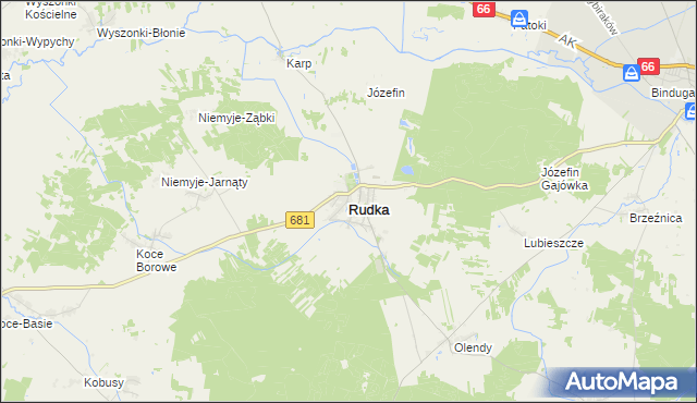 mapa Rudka powiat bielski, Rudka powiat bielski na mapie Targeo