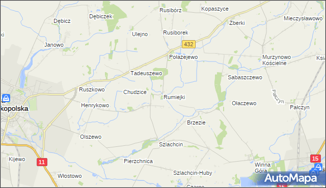 mapa Rumiejki gmina Środa Wielkopolska, Rumiejki gmina Środa Wielkopolska na mapie Targeo