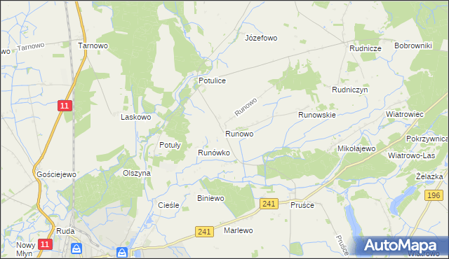 mapa Runowo gmina Wągrowiec, Runowo gmina Wągrowiec na mapie Targeo