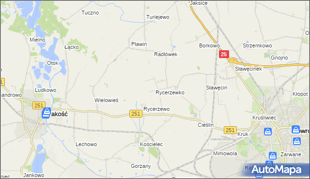 mapa Rycerzewko gmina Pakość, Rycerzewko gmina Pakość na mapie Targeo