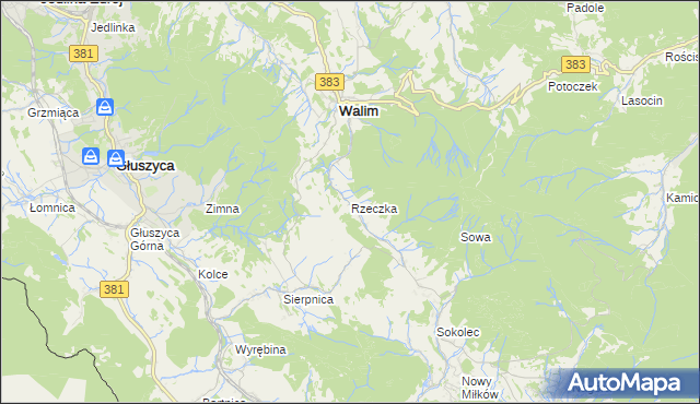 mapa Rzeczka gmina Walim, Rzeczka gmina Walim na mapie Targeo