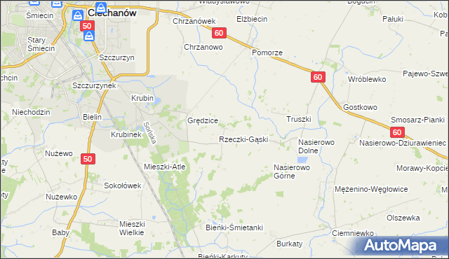 mapa Rzeczki gmina Ciechanów, Rzeczki gmina Ciechanów na mapie Targeo