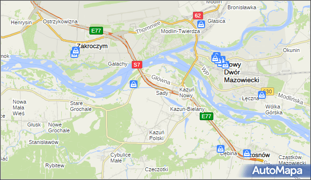 mapa Sady gmina Czosnów, Sady gmina Czosnów na mapie Targeo