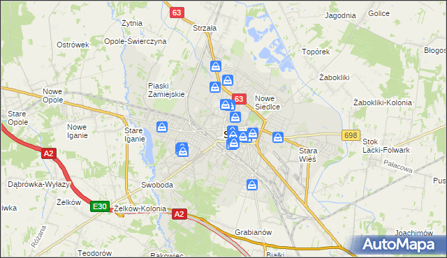 mapa Siedlce, Siedlce na mapie Targeo