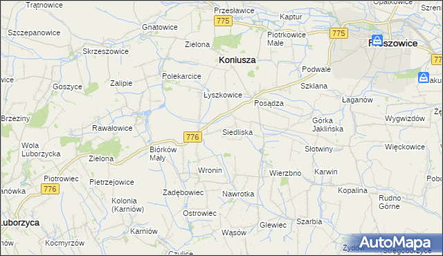 mapa Siedliska gmina Koniusza, Siedliska gmina Koniusza na mapie Targeo