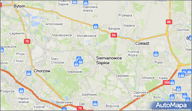 mapa Siemianowice Śląskie, Siemianowice Śląskie na mapie Targeo