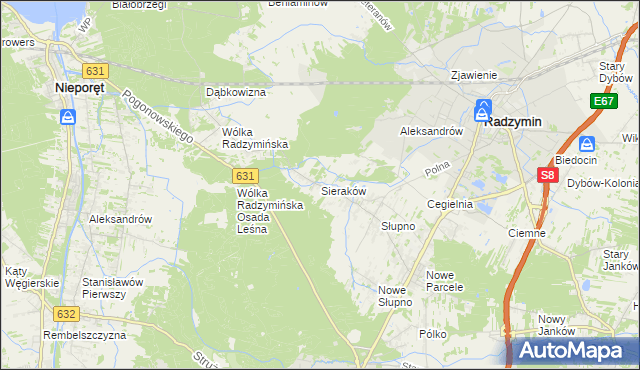 mapa Sieraków gmina Radzymin, Sieraków gmina Radzymin na mapie Targeo