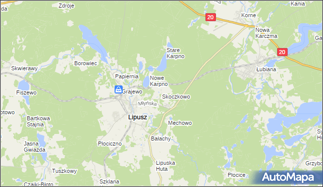 mapa Skoczkowo gmina Lipusz, Skoczkowo gmina Lipusz na mapie Targeo