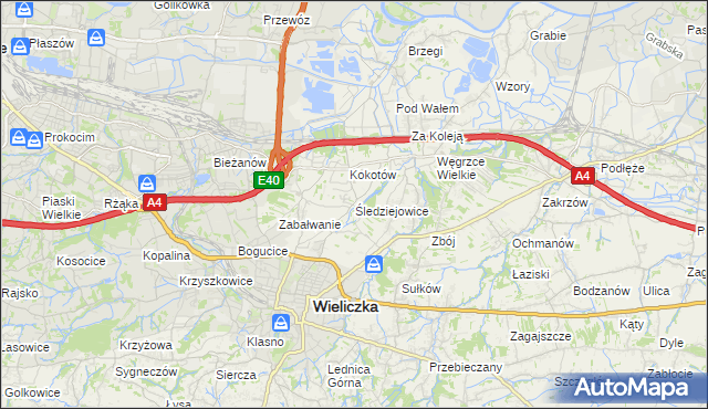mapa Śledziejowice, Śledziejowice na mapie Targeo