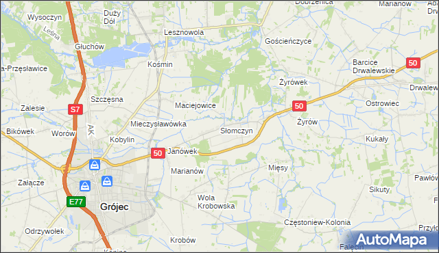 mapa Słomczyn gmina Grójec, Słomczyn gmina Grójec na mapie Targeo