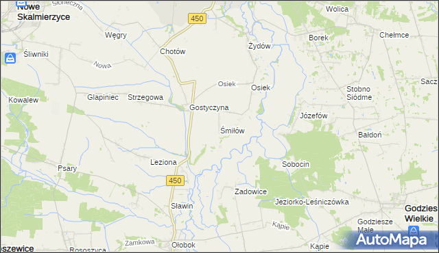 mapa Śmiłów gmina Nowe Skalmierzyce, Śmiłów gmina Nowe Skalmierzyce na mapie Targeo