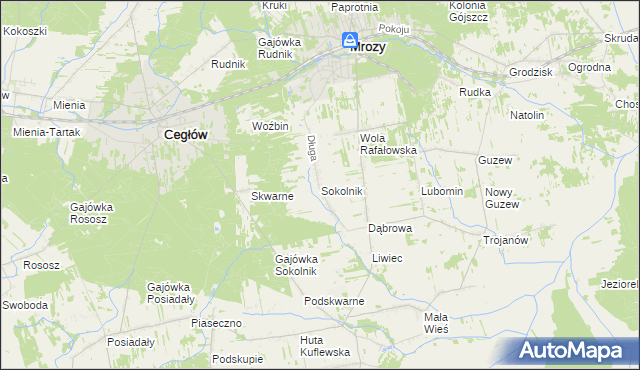 mapa Sokolnik gmina Mrozy, Sokolnik gmina Mrozy na mapie Targeo