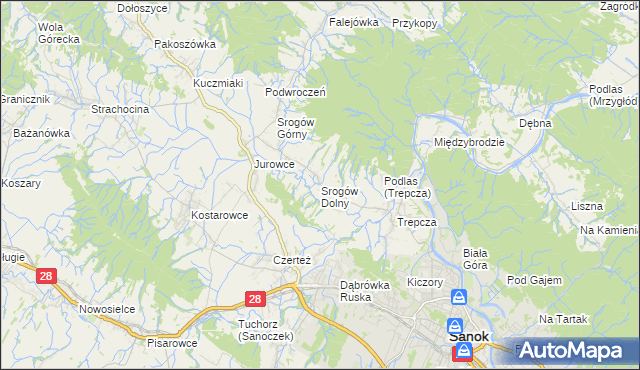 mapa Srogów Dolny, Srogów Dolny na mapie Targeo
