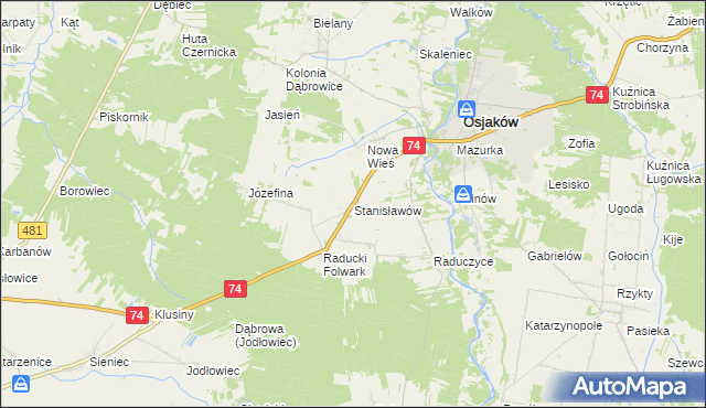 mapa Stanisławów gmina Osjaków, Stanisławów gmina Osjaków na mapie Targeo