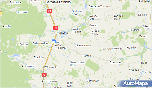 mapa Stanisławów gmina Policzna, Stanisławów gmina Policzna na mapie Targeo