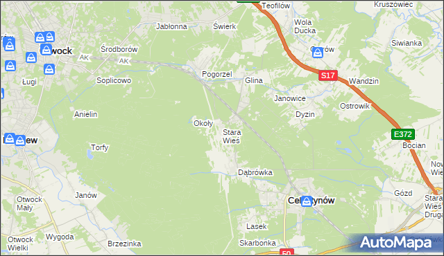 mapa Stara Wieś gmina Celestynów, Stara Wieś gmina Celestynów na mapie Targeo