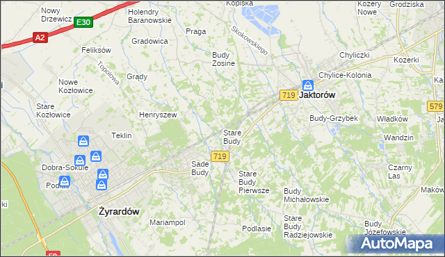 mapa Stare Budy gmina Jaktorów, Stare Budy gmina Jaktorów na mapie Targeo