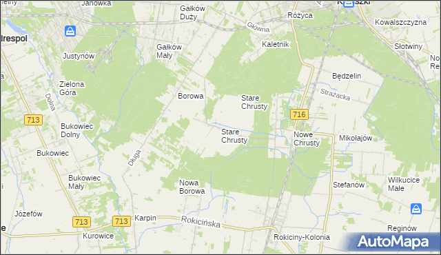 mapa Stare Chrusty gmina Rokiciny, Stare Chrusty gmina Rokiciny na mapie Targeo