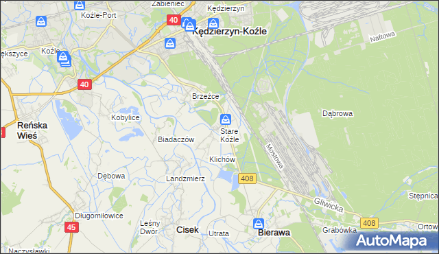 mapa Stare Koźle, Stare Koźle na mapie Targeo
