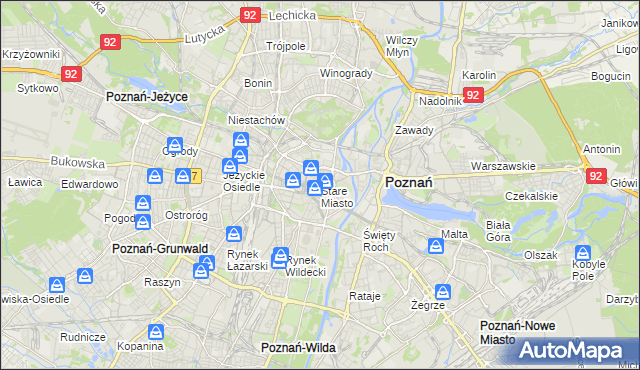 mapa Stare Miasto gmina Poznań, Stare Miasto gmina Poznań na mapie Targeo