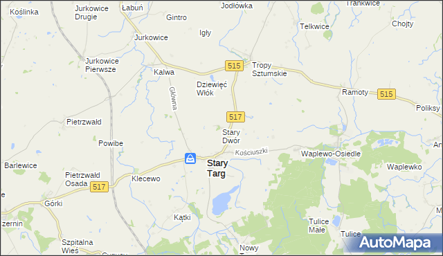 mapa Stary Dwór gmina Stary Targ, Stary Dwór gmina Stary Targ na mapie Targeo