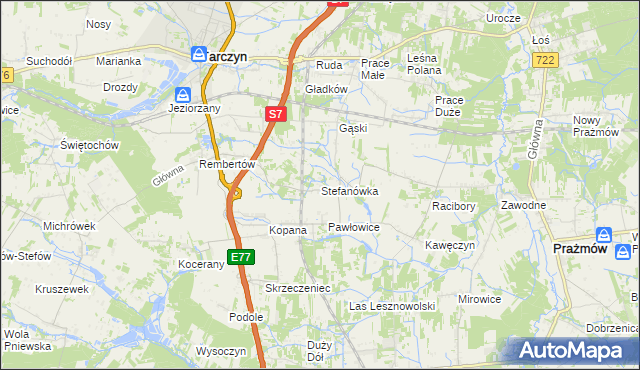 mapa Stefanówka gmina Tarczyn, Stefanówka gmina Tarczyn na mapie Targeo
