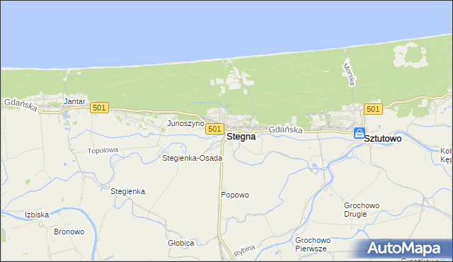 mapa Stegna powiat nowodworski, Stegna powiat nowodworski na mapie Targeo