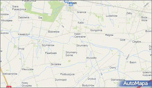 mapa Strumiany gmina Baranów, Strumiany gmina Baranów na mapie Targeo