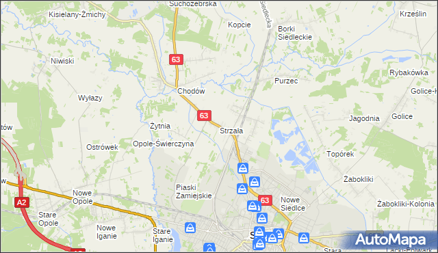 mapa Strzała gmina Siedlce, Strzała gmina Siedlce na mapie Targeo