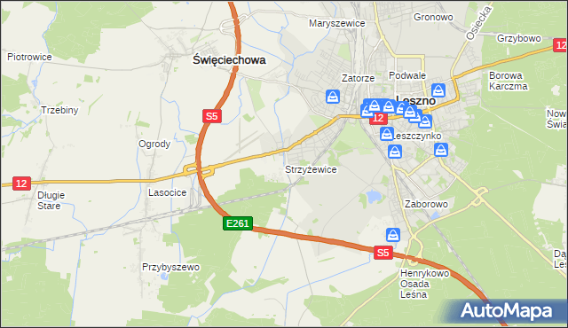 mapa Strzyżewice gmina Święciechowa, Strzyżewice gmina Święciechowa na mapie Targeo