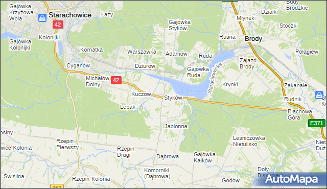 mapa Styków gmina Brody, Styków gmina Brody na mapie Targeo