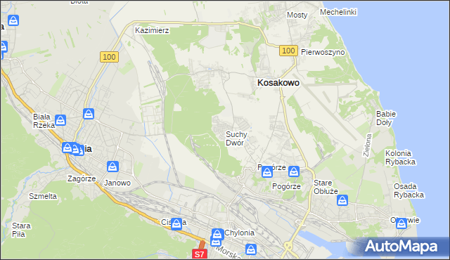 mapa Suchy Dwór gmina Kosakowo, Suchy Dwór gmina Kosakowo na mapie Targeo