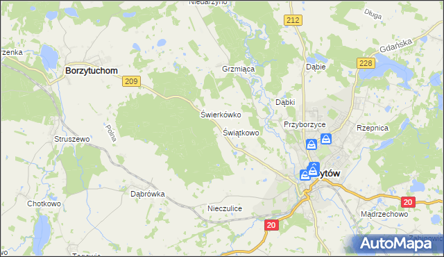 mapa Świątkowo gmina Bytów, Świątkowo gmina Bytów na mapie Targeo