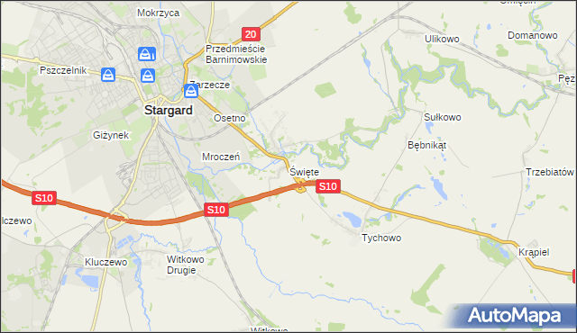 mapa Święte gmina Stargard, Święte gmina Stargard na mapie Targeo