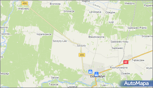 mapa Szczyty gmina Działoszyn, Szczyty gmina Działoszyn na mapie Targeo