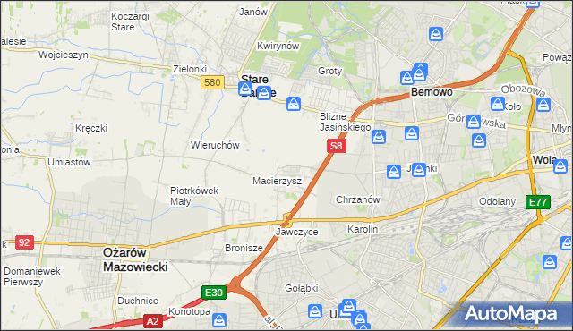 mapa Szeligi gmina Ożarów Mazowiecki, Szeligi gmina Ożarów Mazowiecki na mapie Targeo