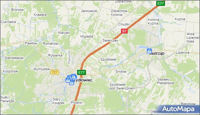 mapa Szydłówek gmina Szydłowiec, Szydłówek gmina Szydłowiec na mapie Targeo