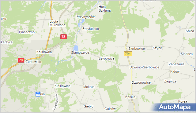 mapa Szypowice, Szypowice na mapie Targeo