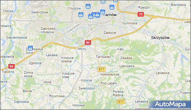 mapa Tarnowiec gmina Tarnów, Tarnowiec gmina Tarnów na mapie Targeo