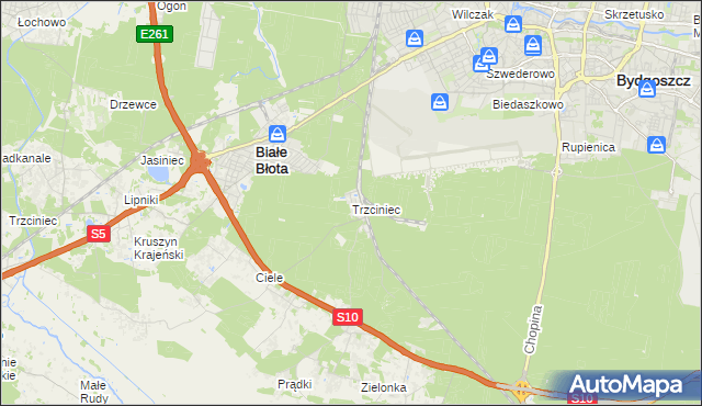 mapa Trzciniec gmina Białe Błota, Trzciniec gmina Białe Błota na mapie Targeo